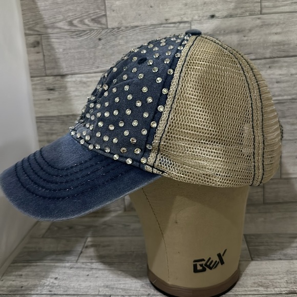 Blue rhinestone sparkling trucker baseball cap hat - Picture 4 of 6